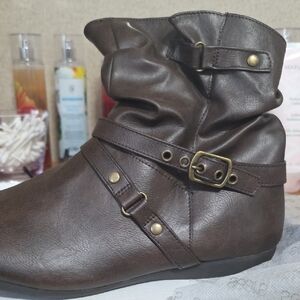 Simply Styled Brown Ankle Booties with Buckle Detail